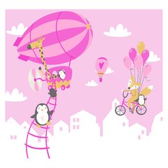 Papel de Parede Adesivo Infantil Animais Balão Quarto Menina - 713pc - comprar online