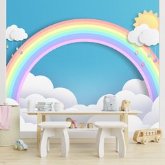 Papel de Parede Adesivo Infantil Arco-íris Nuvens Quarto - 740pc