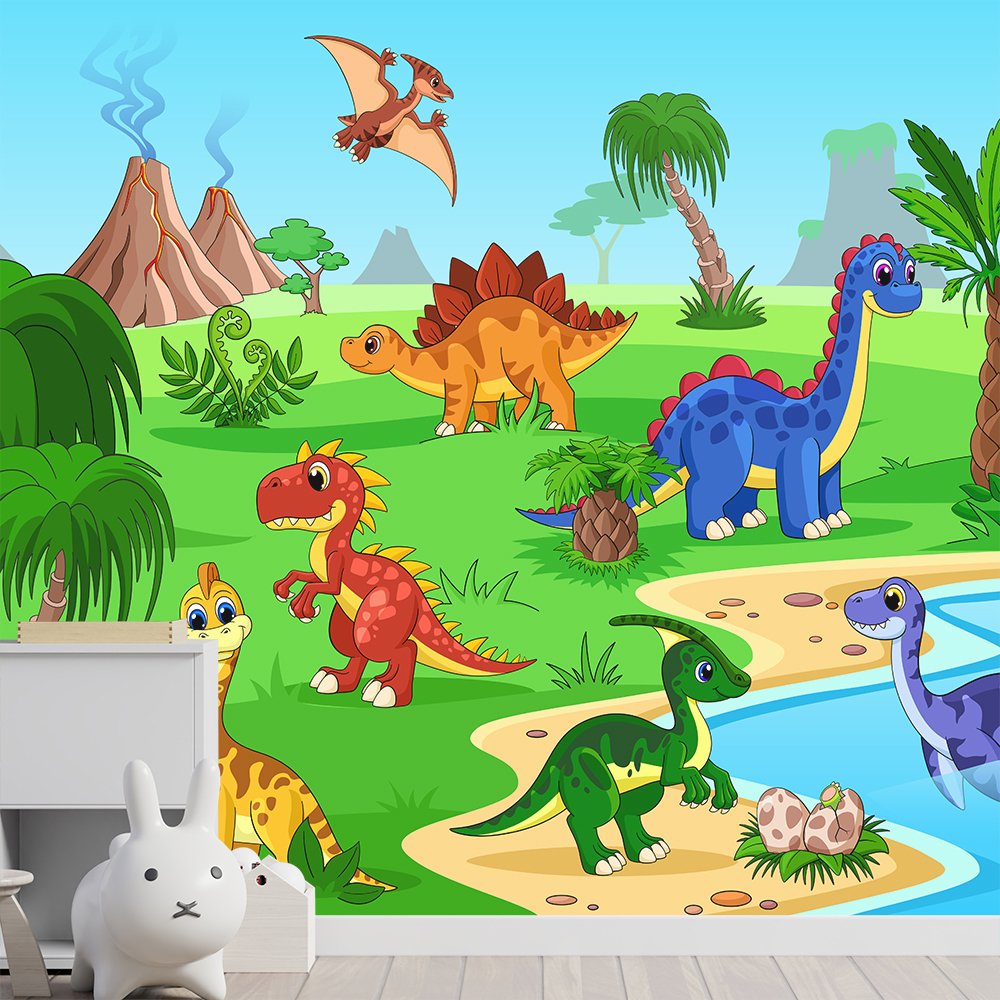 Papel de Parede Infantil Desenhos de Dinossauros-60x300cm