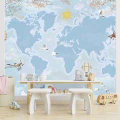 Papel de Parede Adesivo Infantil Mapa Mundi Quarto Bebe - 753pc