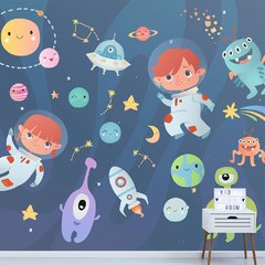 Papel de Parede Adesivo Infantil Espaço Astronauta Quarto - 804pc