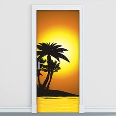 Adesivo Decorativo de Porta - Coqueiro - Pôr do Sol - 900cnpt