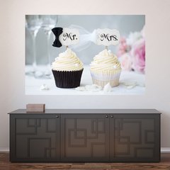 Painel Adesivo de Parede - Cupcakes - Noivos - 947pn