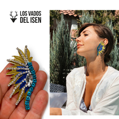 aros Lucy strass oro y azul