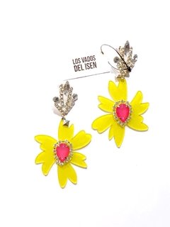 par de Aros Buki amarillo y fucsia opalina