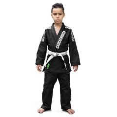 KIMONO INFANTIL TRANÇADINHO PRETO COM FAIXA BRANCA