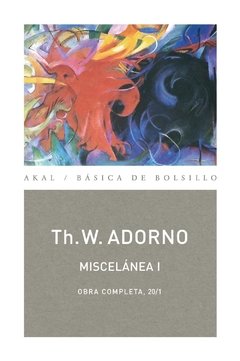 Miscelánea I - Obra completa 20/1 - Th. W. Adorno - Libro