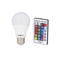 Lâmpada Bulbo Led 5w RGB Muda A Cor Controle Remoto Ourolux - loja online