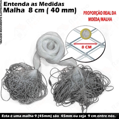 Redinha Pega Peixe Pronta 10M Malha 8cm (40mm) Fio 0.30 Rede Pesca 1,28m Pescaria 30x40x16