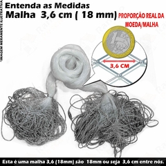 Rede Redinha Pesca Pronta Lambari Malha 3,6cm (18mm) 100 Metros 20X18X48X100M