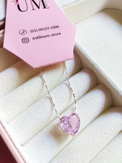 Colar Coração Zircônia Rosa Claro Folheado com 30 milésimos de Prata - loja online