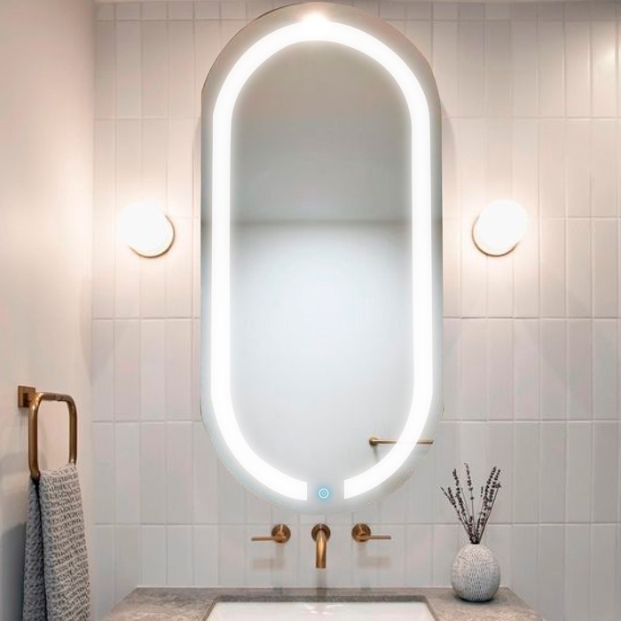 Espelho Moderno Touch Screen Oval com LED Luz Direta Para Banheiro,  Penteadeira, Salão de Beleza e