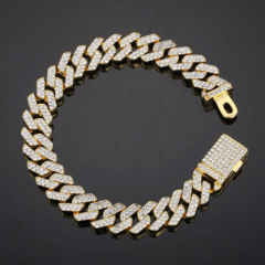 KIT CUBAN CORDÃO CRAVEJADO + PULSEIRA - DOURADO na internet