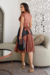 Vestido Midi Plissado Marrom e Preto em Cirrê - Jasmine - comprar online