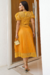 Vestido Longuete Amarelo em Plissado Renda Arrastão com saia em Malha - Sara - comprar online