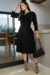 Vestido Midi Plissado Preto em Suede Manga Longa - Patricia