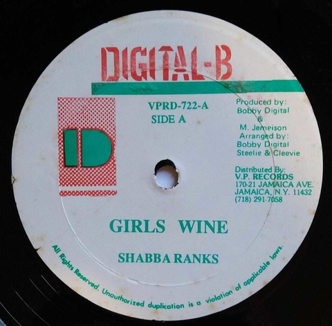 12" Shabba Ranks - Girls Wine/Girls Wine (Club Mix) [VG+]