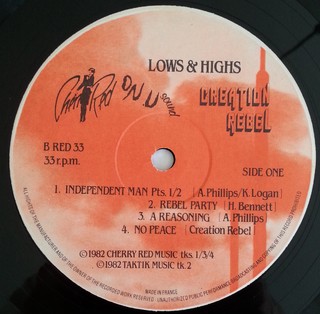 LP Creation Rebel - Lows & Highs (Original Press) [VG+] - Subcultura