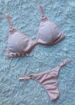 Bikini arandelas texturado rosa conjunto en internet