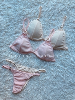 Bikini arandelas texturado rosa conjunto - tienda online