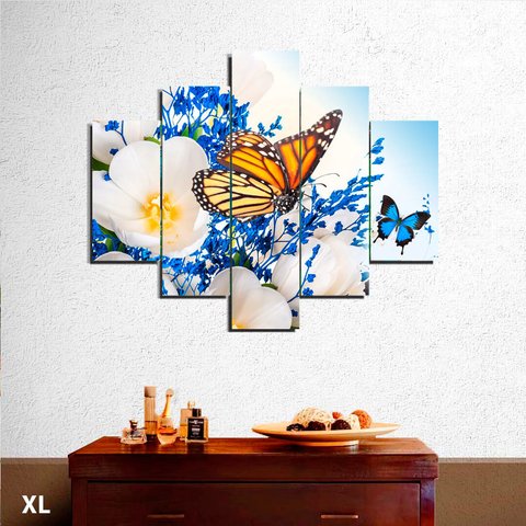 Mariposas y flores azules Cuadros decorativos
