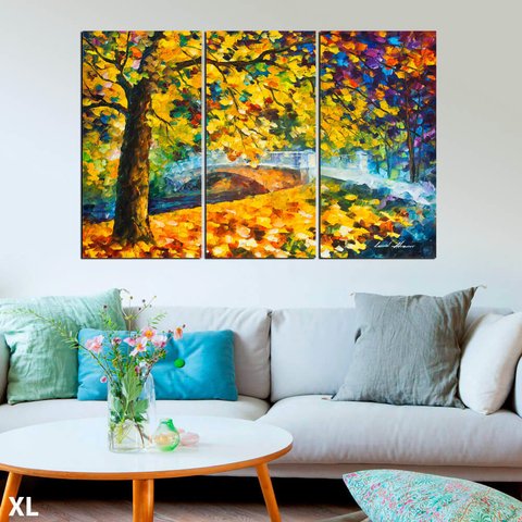 Triptico Arte con espátula Árbol y otoño