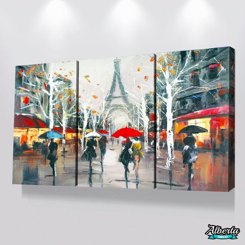 Eiffel y paraguas cuadro Triptico