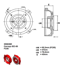 Flange Nema-C Intercambiável Carcaça 80 FC95 3D6636K - loja online