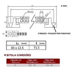 Barramento Terra HC-004 80A 06 vias - Eletrotécnica Vera Cruz