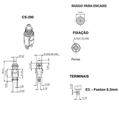 Interruptor Push Button CS-390 1NA Terminais Faston - Eletrotécnica Vera Cruz