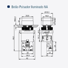 Botão Comando Impulso Iluminado Led 220Vca 1NA Azul - Eletrotécnica Vera Cruz