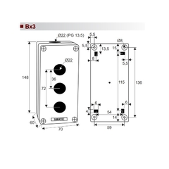 Caixa p/ Botoeira Plástica 3 Furos 22mm BX1/3G - Eletrotécnica Vera Cruz