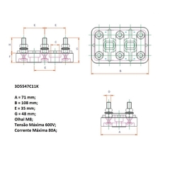 Placa de Bornes Carcaça 160/180 3D5547C11K - Eletrotécnica Vera Cruz