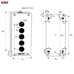 Caixa p/ Botoeira Plástica 5 Furos 22mm BX1/5G - Eletrotécnica Vera Cruz