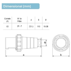 Plugue IP67 63A 3p+t 380/440Vca Vermelho 6h PLP-4576 - comprar online