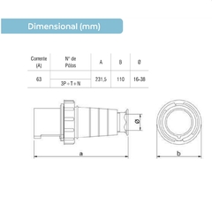 Plugue IP67 63A 3P+T+N 220/240Vca Azul 9h PLP-5579 - comprar online