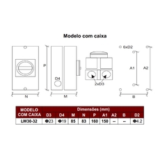 Chave Seccionadora Rotativa L/D 32A C/Caixa 4 Polos LW30 - Eletrotécnica Vera Cruz