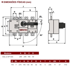 Chave Seccionadora Rotativa SGL-Z-4P 400A L/D Tetrapolar - Eletrotécnica Vera Cruz