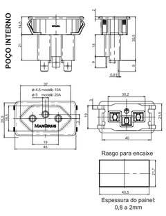 Tomada Embutir p/ Aparelhos Poço Interno 20A/250Vca TPA2-3 Preto - loja online