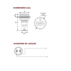 Voltímetro Digital 22mm 5-60Vcc (Corrente Contínua) Amarelo - Eletrotécnica Vera Cruz