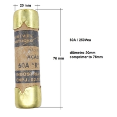 Fusível Cartucho Papelão 60A 250V 10 peças - Eletrotécnica Vera Cruz