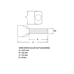 Terminal Tubular Ilhós Duplo 1,50 mm² Preto 100 peças - comprar online