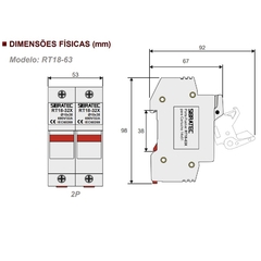 Seccionadora Porta Fusível 14x51 Bipolar 690Vca - Eletrotécnica Vera Cruz