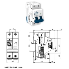 Disjuntor Bipolar Din Curva C 10KA 63A SHB2X - Eletrotécnica Vera Cruz