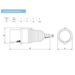 Plugue IP44 32A 2P+T 220/240Vca Azul 6h PLS-3276 - comprar online