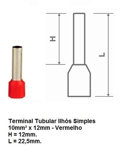 Terminal Tubular Ilhós Simples 10mm² 100 peças - comprar online