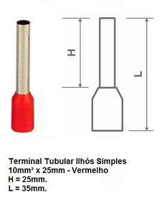 Terminal Tubular Ilhós Simples 10mm² 100 peças na internet