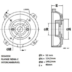 Flange Eberle Nema-C Intercambiável Carcaça 90 FC-149 3D6433K - Eletrotécnica Vera Cruz