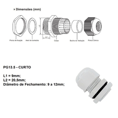 Prensa Cabo Nylon Curto PG13.5 Cinza Claro 10 Peças na internet