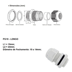 Prensa Cabo Nylon Longo PG19 Cinza Claro 10 Peças na internet